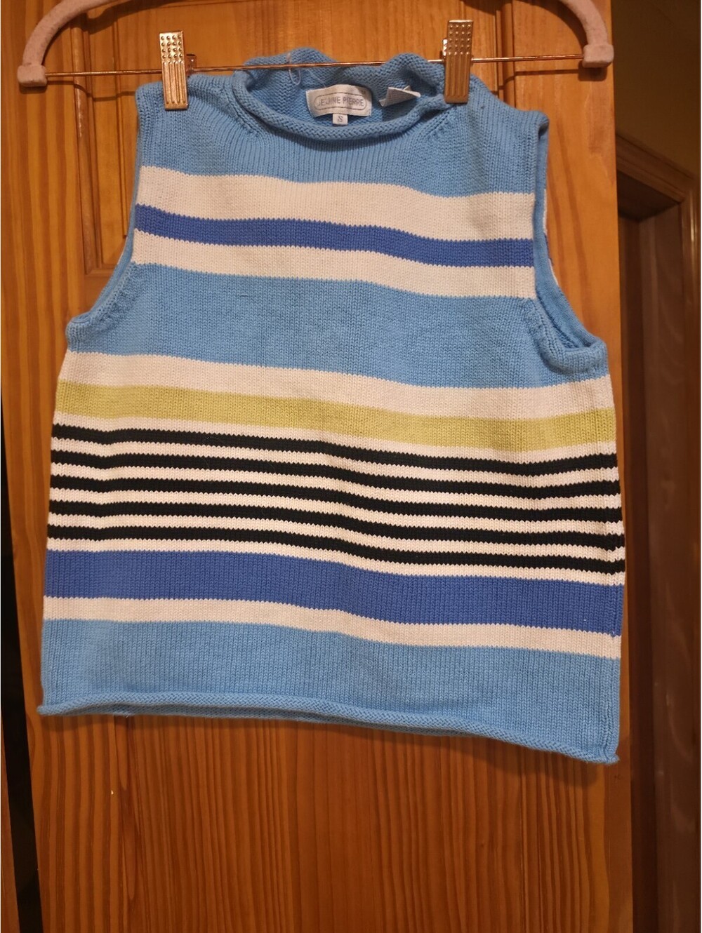 Jeanne Pierre Womens Sweater Vest Size Small Blue White Green Striped